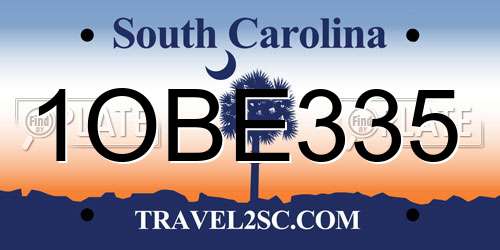 1OBE335 South Carolina License Plate