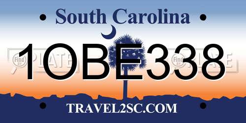 1OBE338 South Carolina License Plate