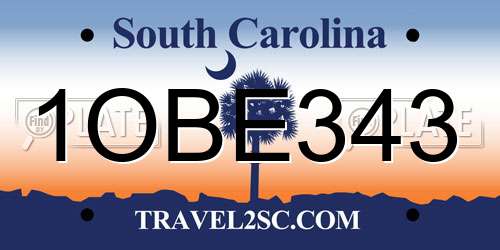 1OBE343 South Carolina License Plate