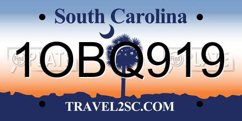 1OBQ919 South Carolina License Plate