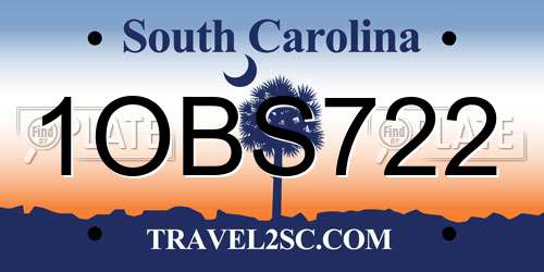 1OBS722 South Carolina License Plate