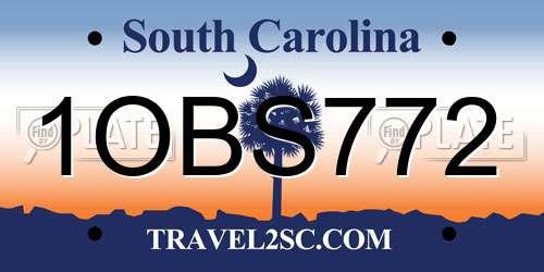 1OBS772 South Carolina License Plate