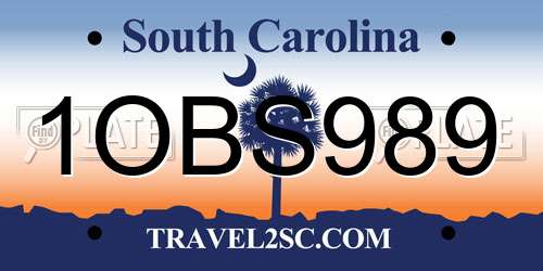 1OBS989 South Carolina License Plate