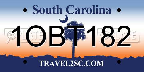 1OBT182 South Carolina License Plate