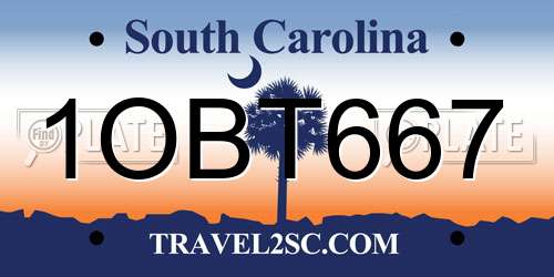 1OBT667 South Carolina License Plate