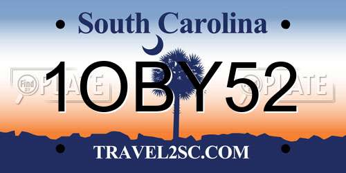 1OBY52 South Carolina License Plate