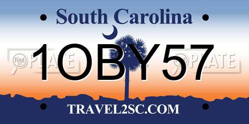 1OBY57 South Carolina License Plate