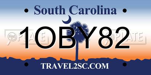 1OBY82 South Carolina License Plate