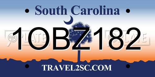 1OBZ182 South Carolina License Plate