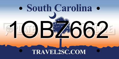 1OBZ662 South Carolina License Plate