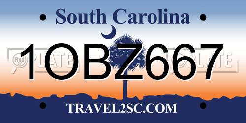 1OBZ667 South Carolina License Plate