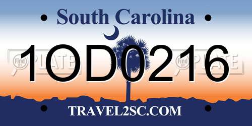 1OD0216 South Carolina License Plate