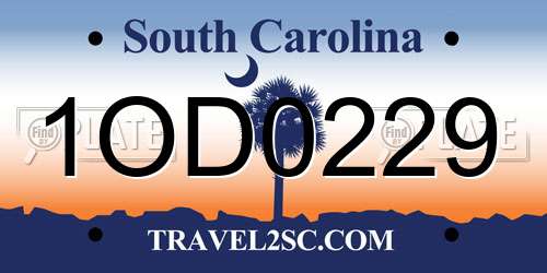 1OD0229 South Carolina License Plate