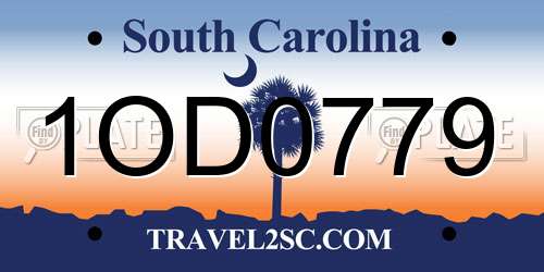 1OD0779 South Carolina License Plate