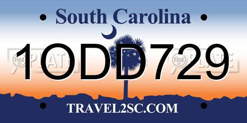 1ODD729 South Carolina License Plate