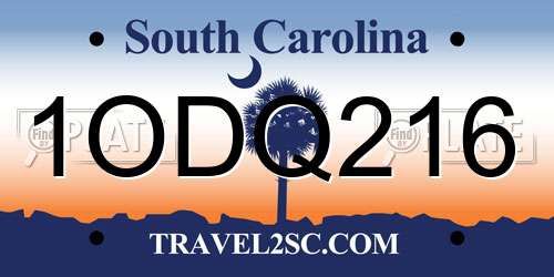 1ODQ216 South Carolina License Plate