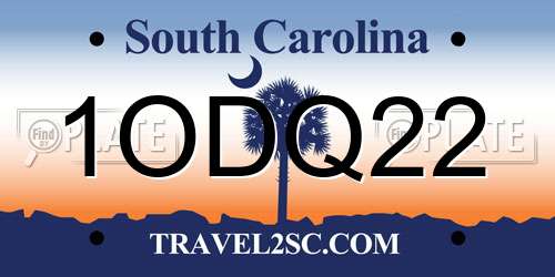 1ODQ22 South Carolina License Plate