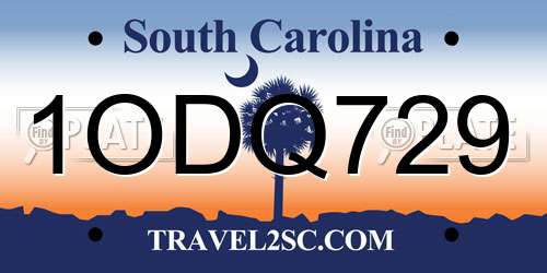 1ODQ729 South Carolina License Plate