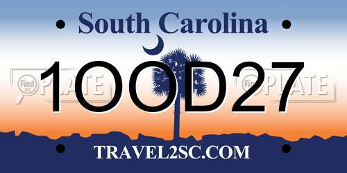 1OOD27 South Carolina License Plate