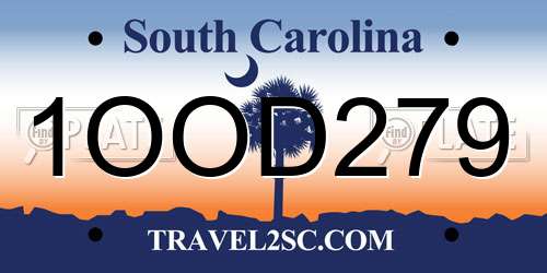 1OOD279 South Carolina License Plate