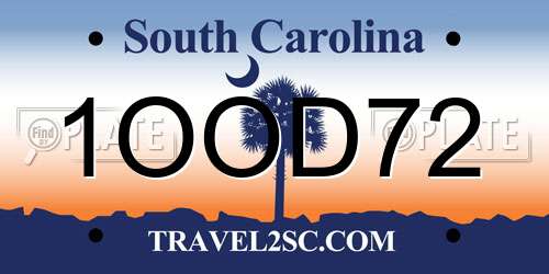 1OOD72 South Carolina License Plate