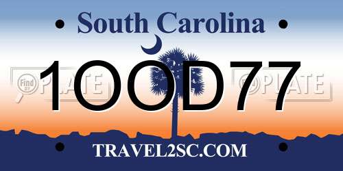 1OOD77 South Carolina License Plate