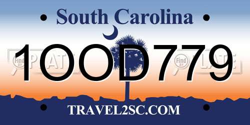 1OOD779 South Carolina License Plate