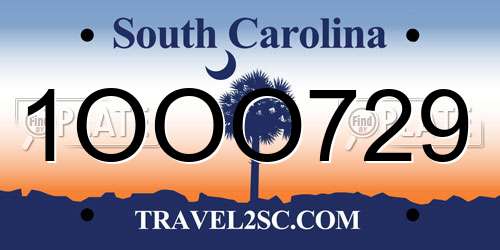 1OOO729 South Carolina License Plate