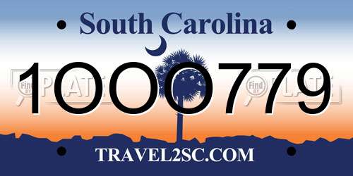 1OOO779 South Carolina License Plate