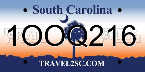 1OOQ216 South Carolina License Plate