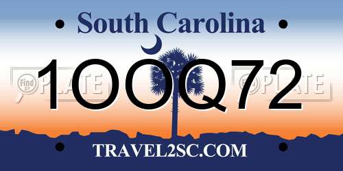 1OOQ72 South Carolina License Plate