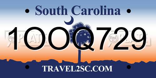 1OOQ729 South Carolina License Plate