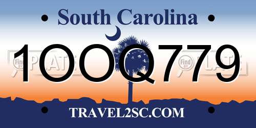 1OOQ779 South Carolina License Plate