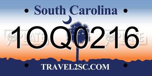 1OQ0216 South Carolina License Plate