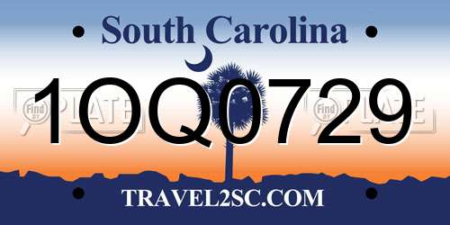 1OQ0729 South Carolina License Plate