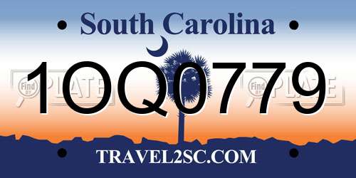 1OQ0779 South Carolina License Plate