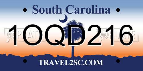 1OQD216 South Carolina License Plate