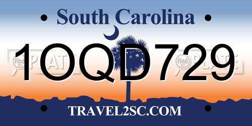 1OQD729 South Carolina License Plate