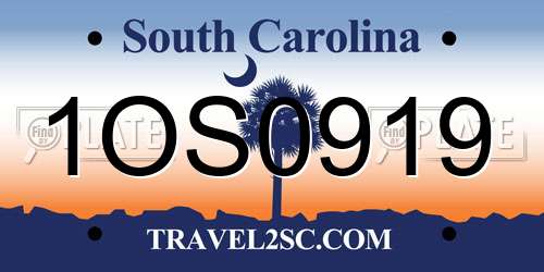 1OS0919 South Carolina License Plate