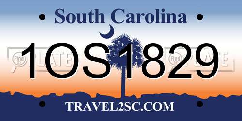1OS1829 South Carolina License Plate