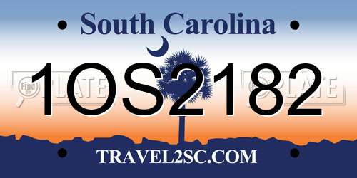 1OS2182 South Carolina License Plate
