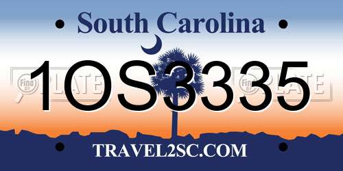 1OS3335 South Carolina License Plate