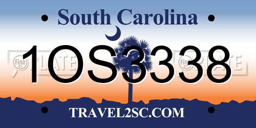 1OS3338 South Carolina License Plate