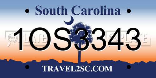 1OS3343 South Carolina License Plate