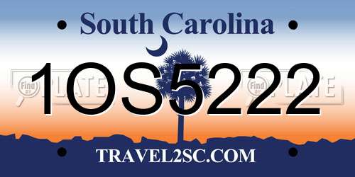 1OS5222 South Carolina License Plate