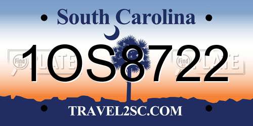 1OS8722 South Carolina License Plate