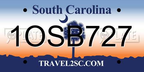 1OSB727 South Carolina License Plate