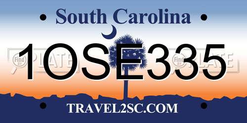 1OSE335 South Carolina License Plate