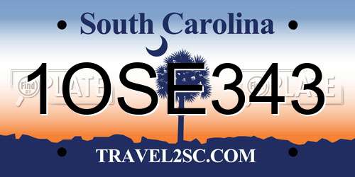 1OSE343 South Carolina License Plate