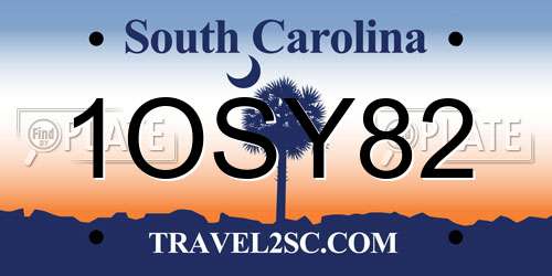 1OSY82 South Carolina License Plate